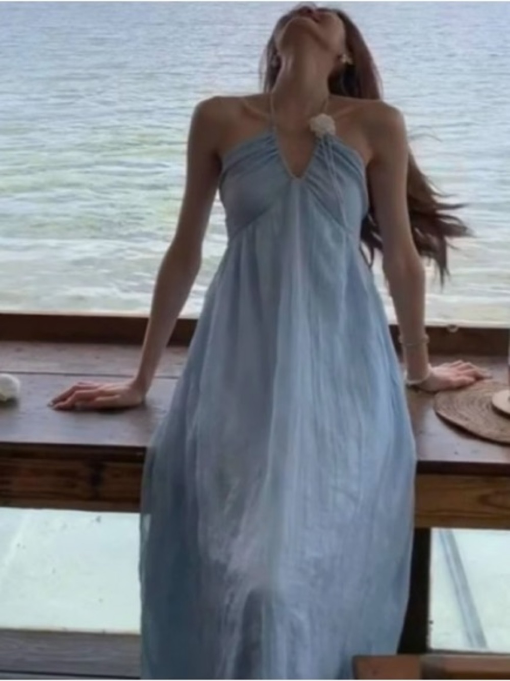 Light Blue Halter Maxi Dress - Women's Summer Beach Dress
